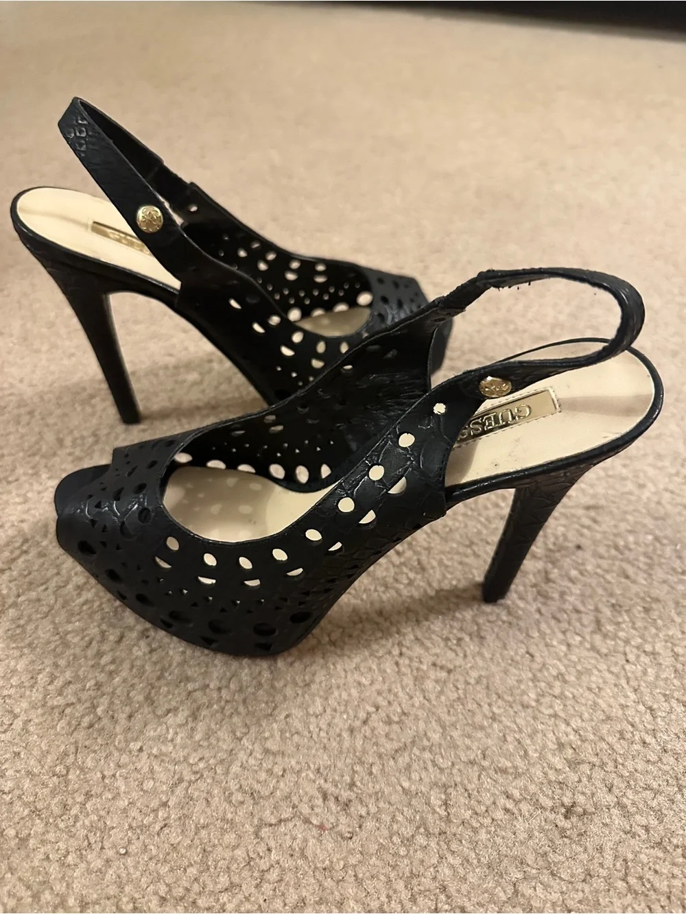 Guess Lattice Slingback Peep Toe Heels